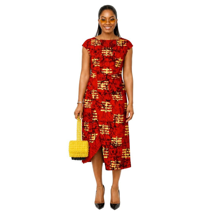 VICTORIA AFRICAN PRINT CAP SLEEVE MIDI DRESS - Especially Yours