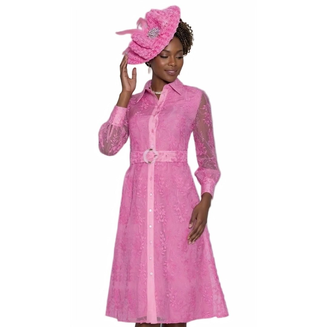 Elegant Pink Lace Button - Down Dress by Lily & Taylor - Especially Yours
