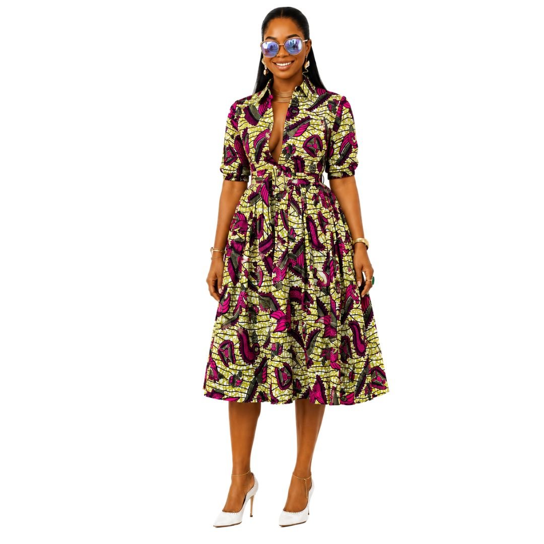 MOREMI AFRICAN PRINT BUTTON DOWN DRESS - Especially Yours