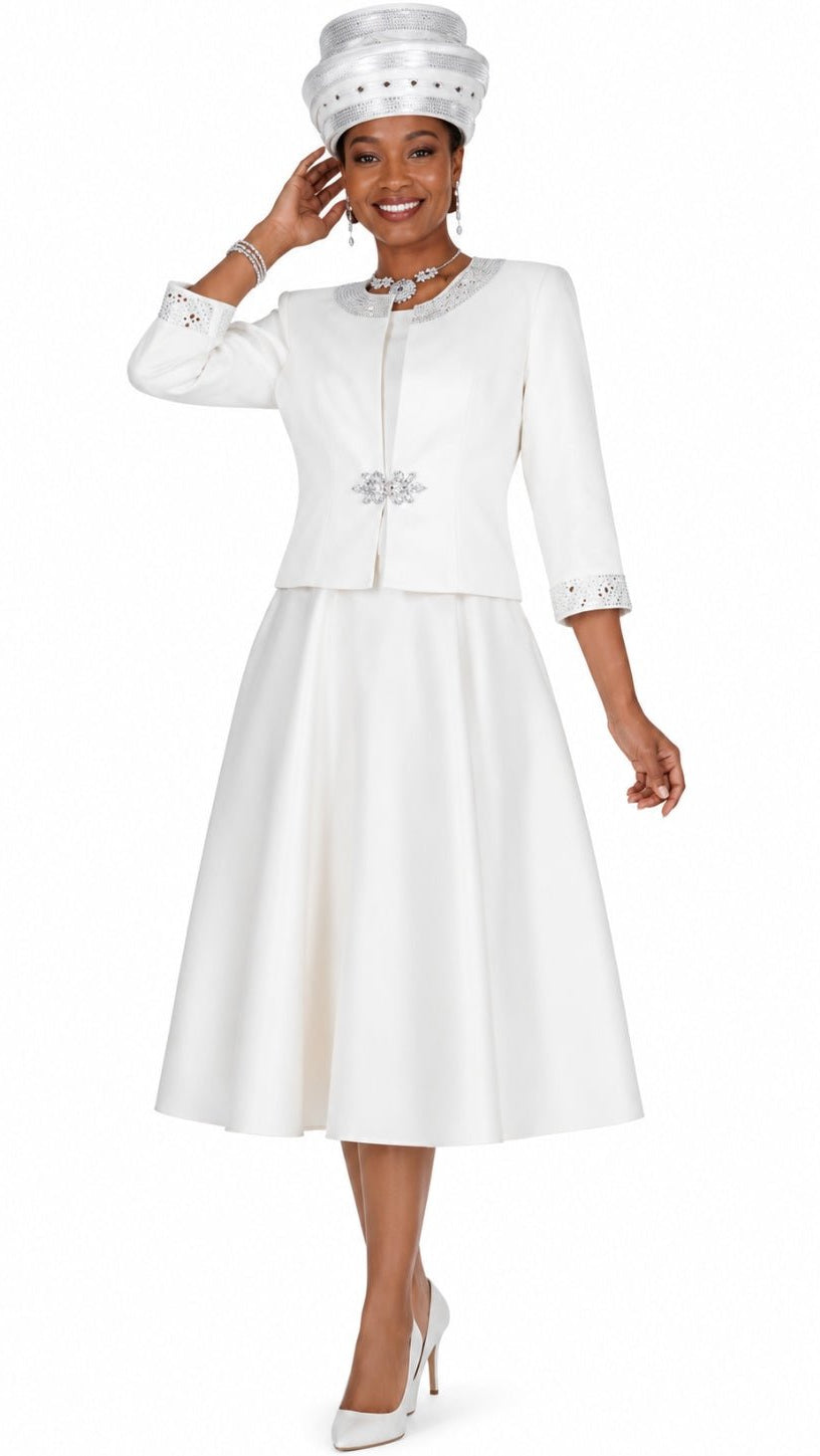 Elegant Two-Piece Embroidered Dress Set with Cropped Rhinestone Jacket 6465 - Especially Yours