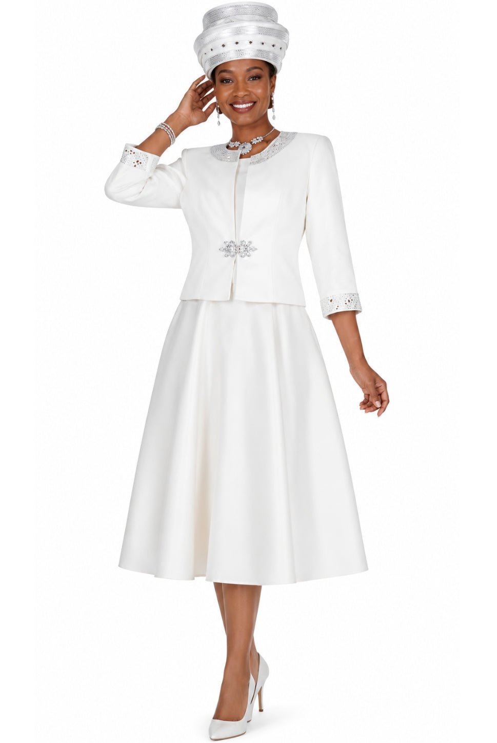 Elegant Two-Piece Embroidered Dress Set with Cropped Rhinestone Jacket 6465 - Especially Yours