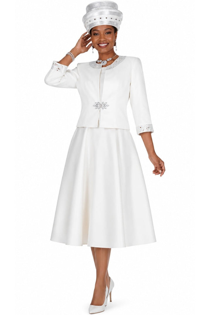 Elegant Two-Piece Embroidered Dress Set with Cropped Rhinestone Jacket 6465 - Especially Yours