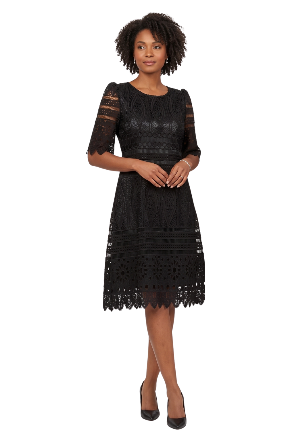1pc Elbow Length Slv Lux Lace Shift Dress - Plus