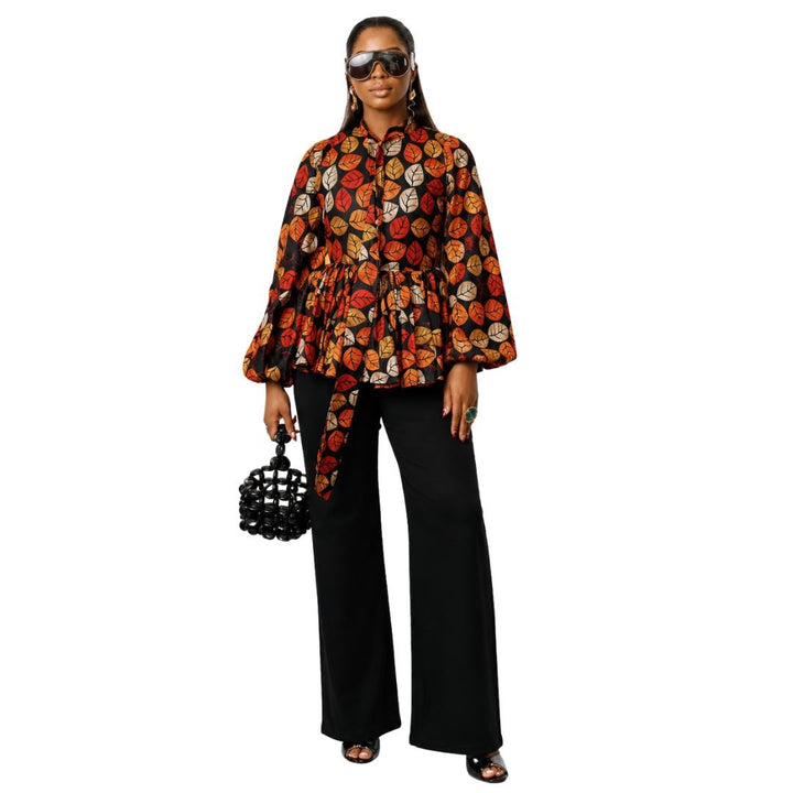 BIBI AFRICAN PRINT TIE NECK PEPLUM TOP [FLORAL] - Especially Yours