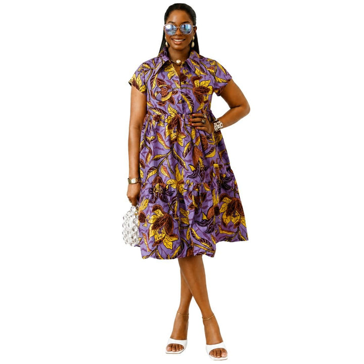 JOLA AFRICAN PRINT TIERED SHIRT DRESS [MULTICOLOR] - Especially Yours