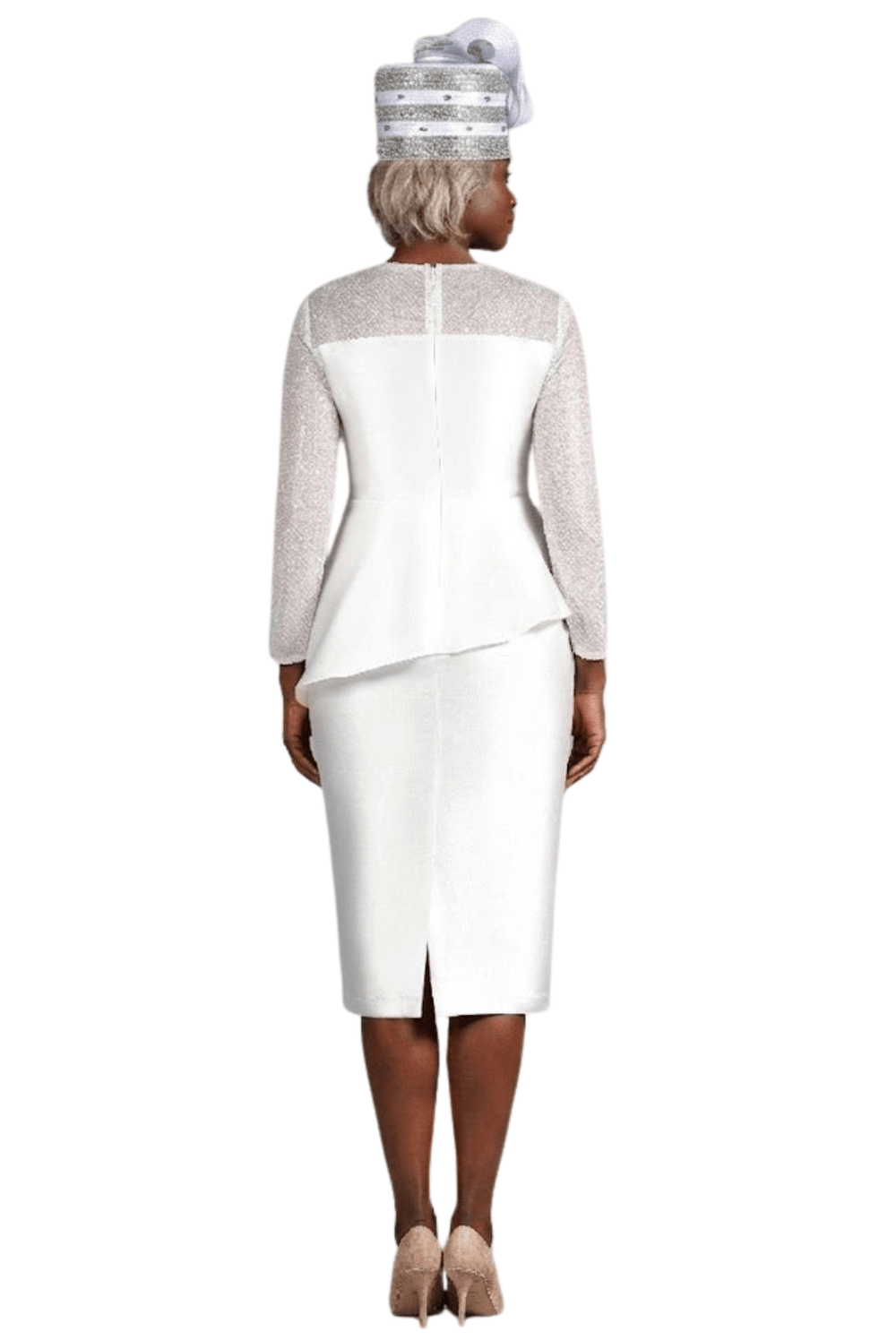 Pleated Pplm Silky Twl Drs w/ See - thru Lace Slvs - Especially Yours