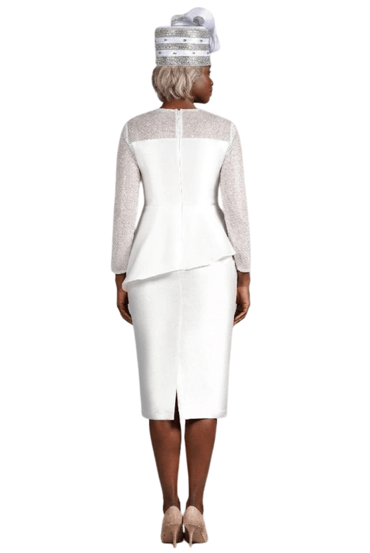 Pleated Pplm Silky Twl Drs w/ See - thru Lace Slvs - Especially Yours