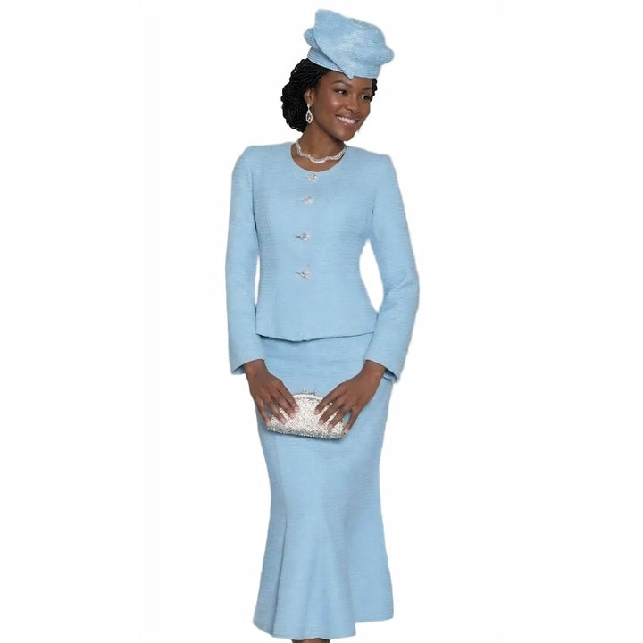 Sky Blue Rhinestone Skirt Suit Lily & Taylor - Especially Yours