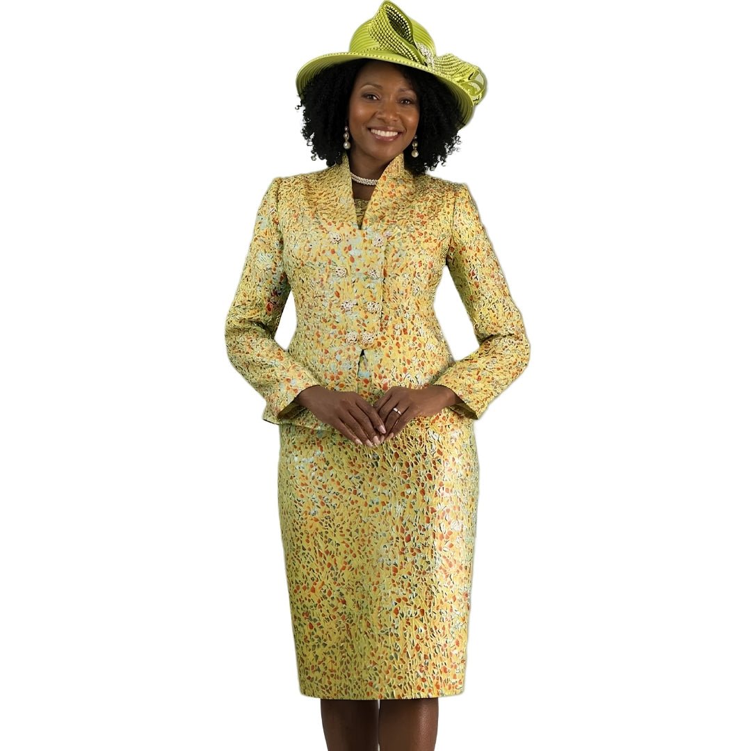 Multi - Tonal Lime Brocade Skirt Suit by Lily & Taylor - Especially Yours