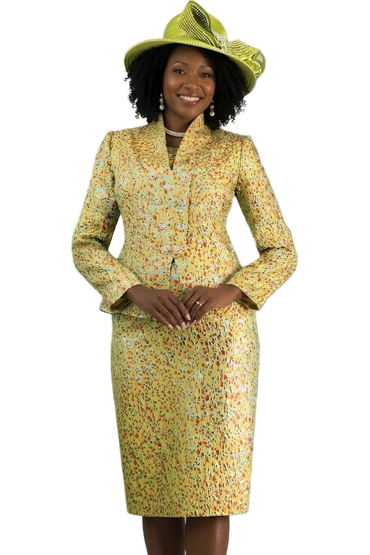 Multi - Tonal Lime Brocade Skirt Suit by Lily & Taylor - Especially Yours