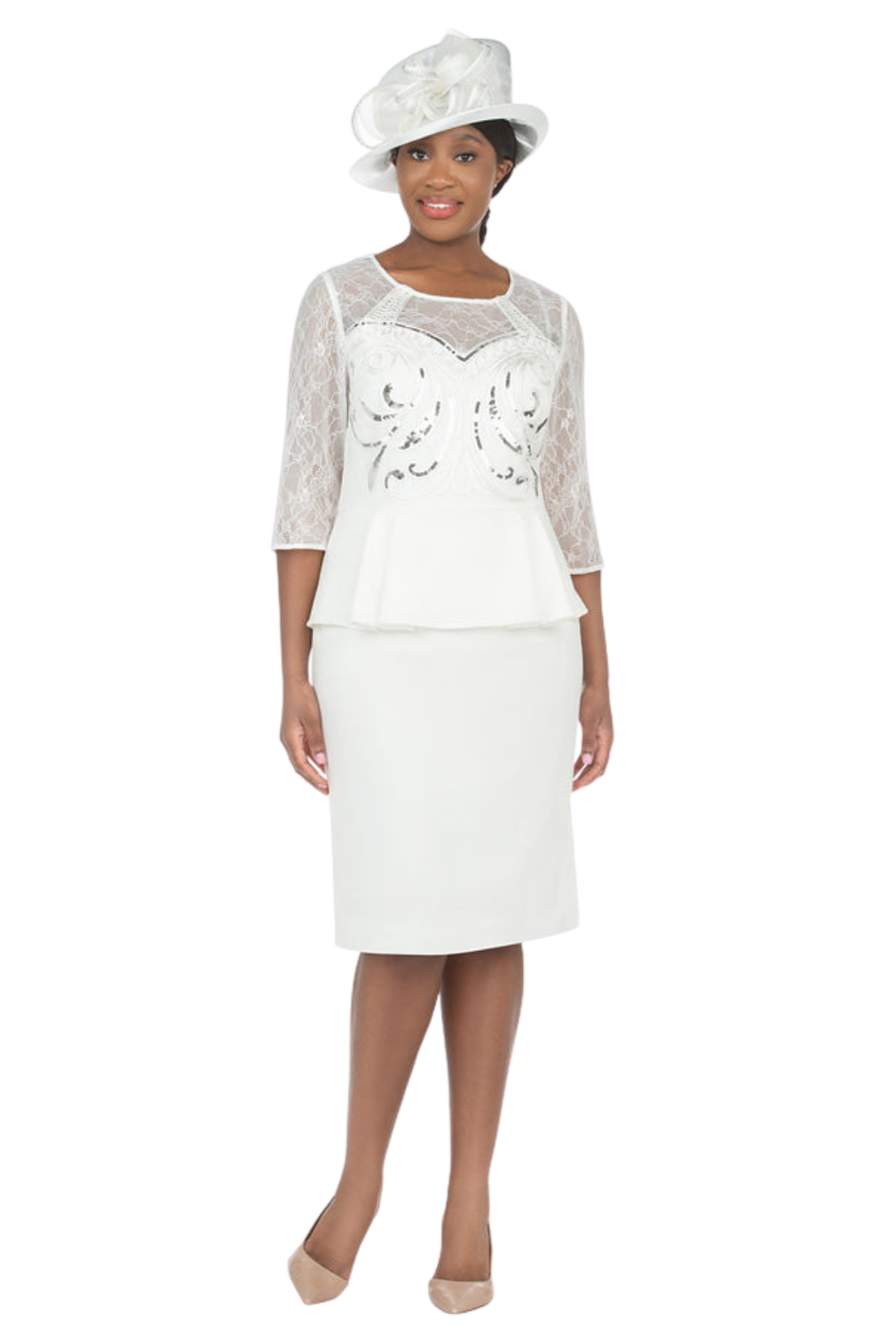 3/4 Slv Shift Drs w/ Peplum Waist and Sequins