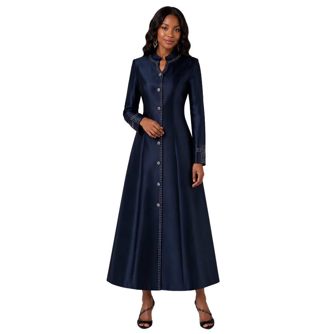 Plus Size Satin Cassock Robe with Rhinestone Button Front - 4445W - Especially Yours