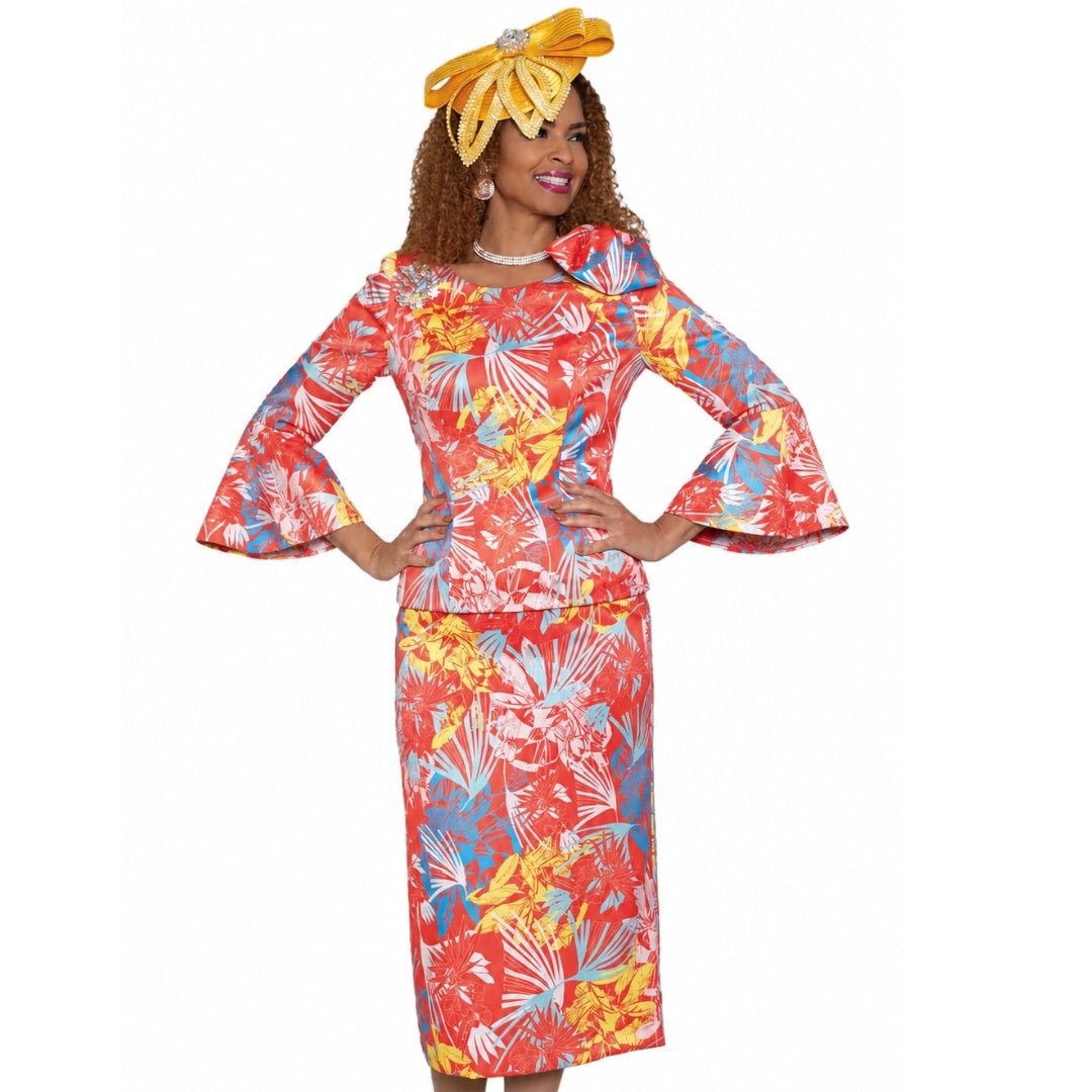 Multi - Colored Abstract Floral Bell - Sleeve Midi Dress BY Lily & Taylor - Especially Yours