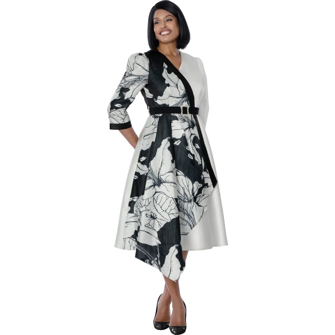 Black & White Floral Sketch Asymmetric Wrap Dress - Dresses by Nubiano - Especially Yours