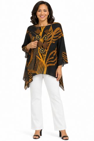 Mustard Leaf Print Elegant Sheer Blouse One Size Fits All  | LIOR