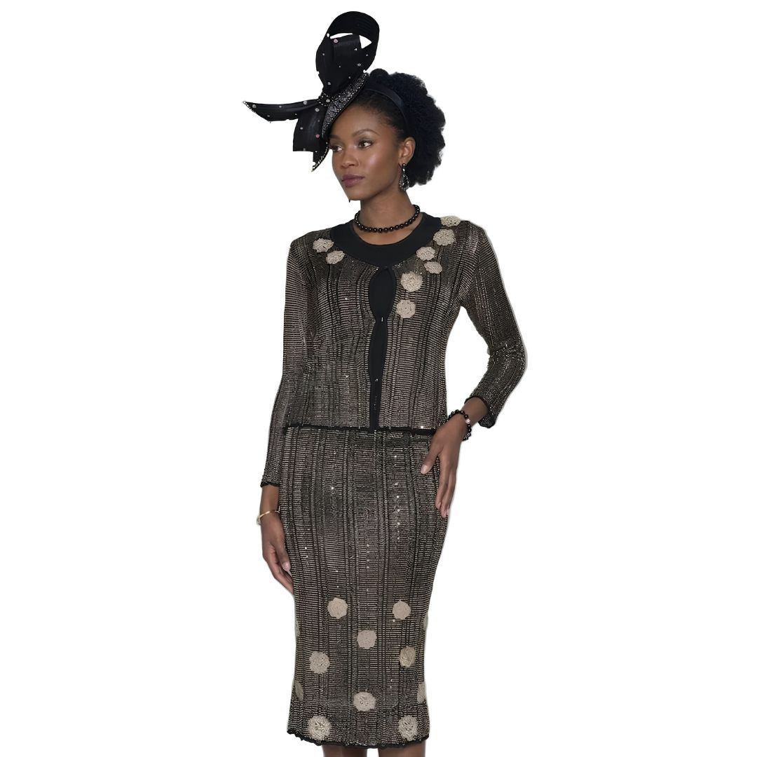 Metallic Ribbed Two - Piece Knit Skirt Suit by Lily & Taylor - Especially Yours