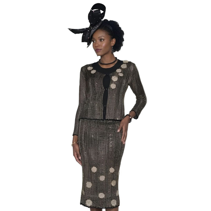 Metallic Ribbed Two - Piece Knit Skirt Suit by Lily & Taylor - Especially Yours