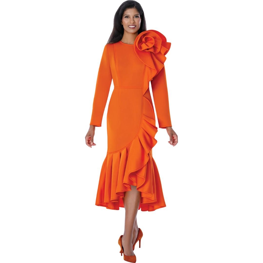 Orange Ruffle Cascade Midi Dress - Dresses by Nubiano - Especially Yours