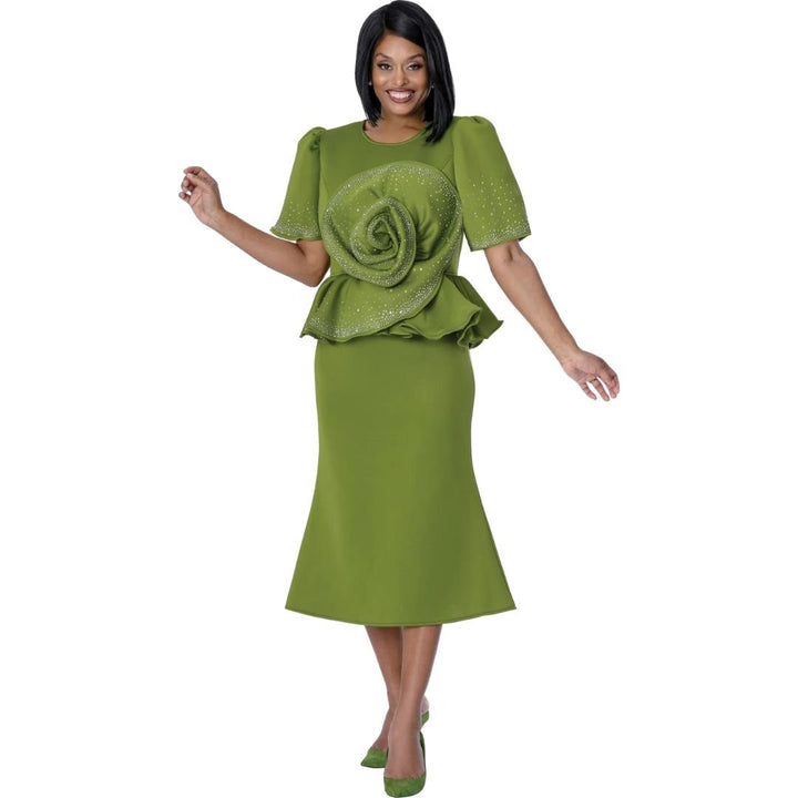 Olive Green Rhinestone Rosette Peplum Suit - Stellar Looks - Especially Yours