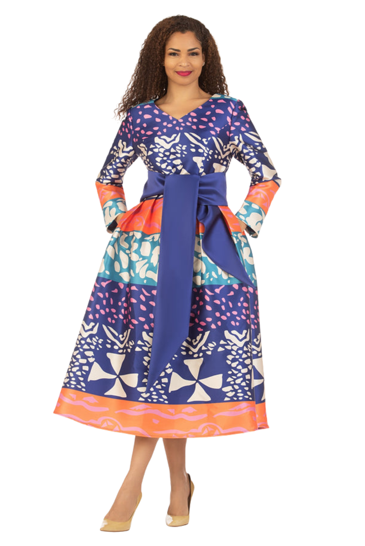 V-Neck LS Purple Print Drs w/ Belt-Plus