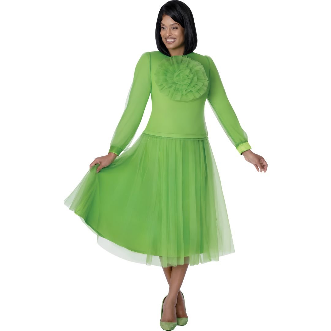 Lime Green Tulle Rosette Midi Dress - Stellar Looks - Especially Yours