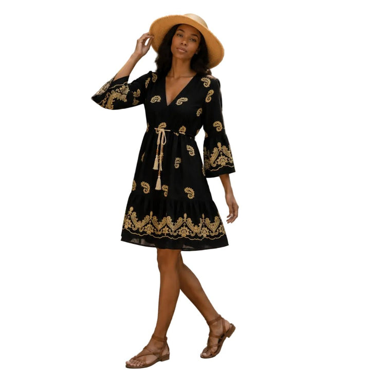 Paisley Embroidered Boho Mini Dress - Especially Yours