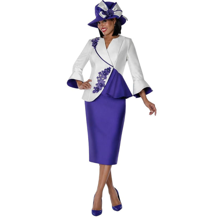 Purple & Ivory Floral Applique Peplum Church Suit - Especially Yours