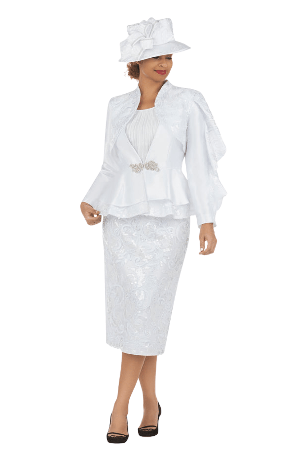 2pc Silky Twl Skt Suit w/ Seq Lace+Faux Pearls - Especially Yours