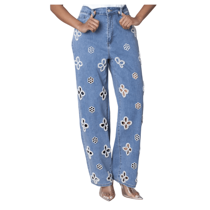 Floral Cutout Wide - Leg Jeans - 82956 - Especially Yours