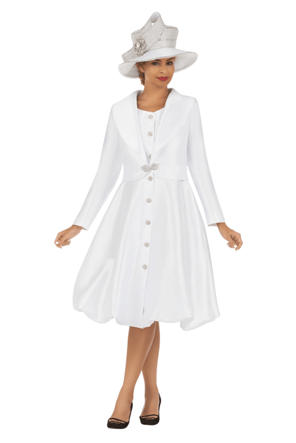 Faux 2pc Silky Twl Shawl Collar Coat Dress - Especially Yours