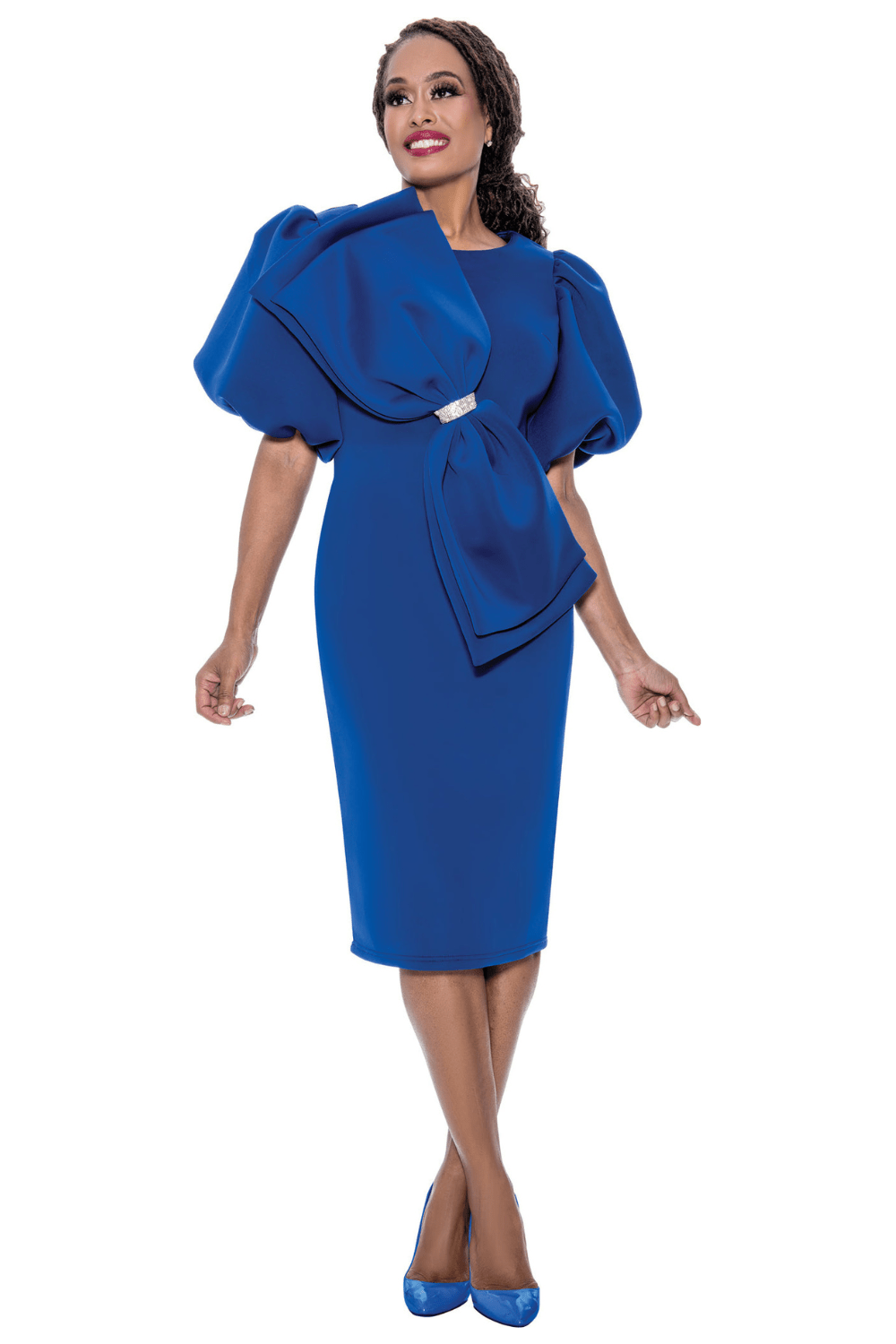 Shift Scuba Dress with Short Puff Sleeves and Extra Large Bow DN12351 - Especially Yours