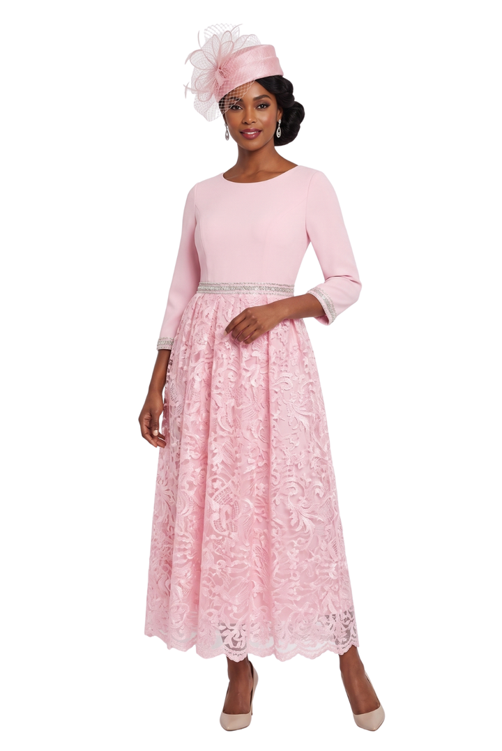 3/4 Slv Maxi Lace Overlay Drs w/ Rstnd Waist&Cuff