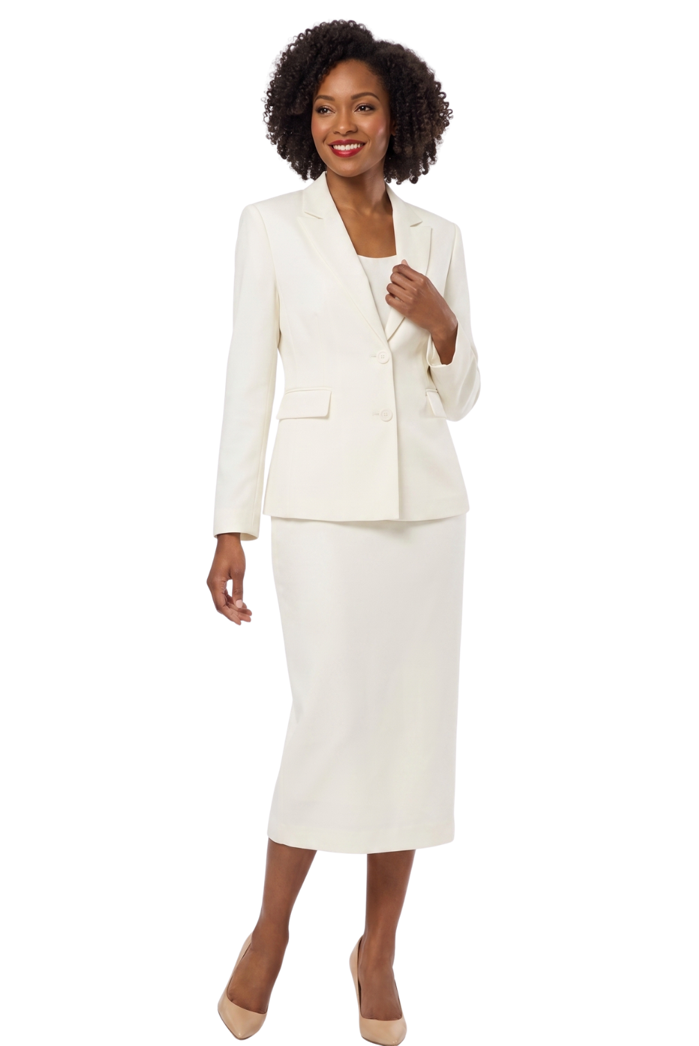 2pc Notch Collar 2-button Skirt Suit