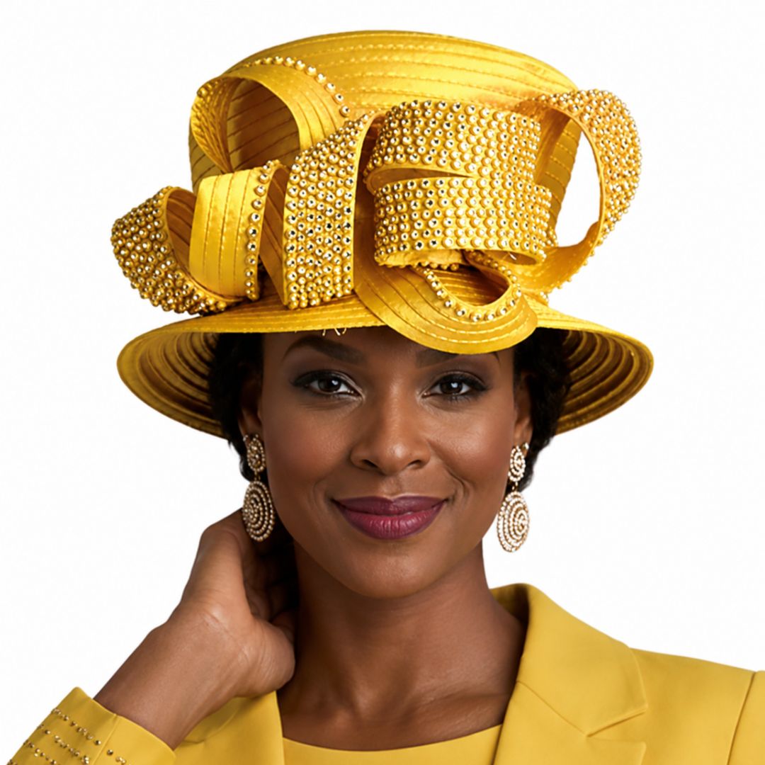 Women’s Formal Yellow Occasion Hat with Crystal Embellishments by Lily & Taylor - Especially Yours