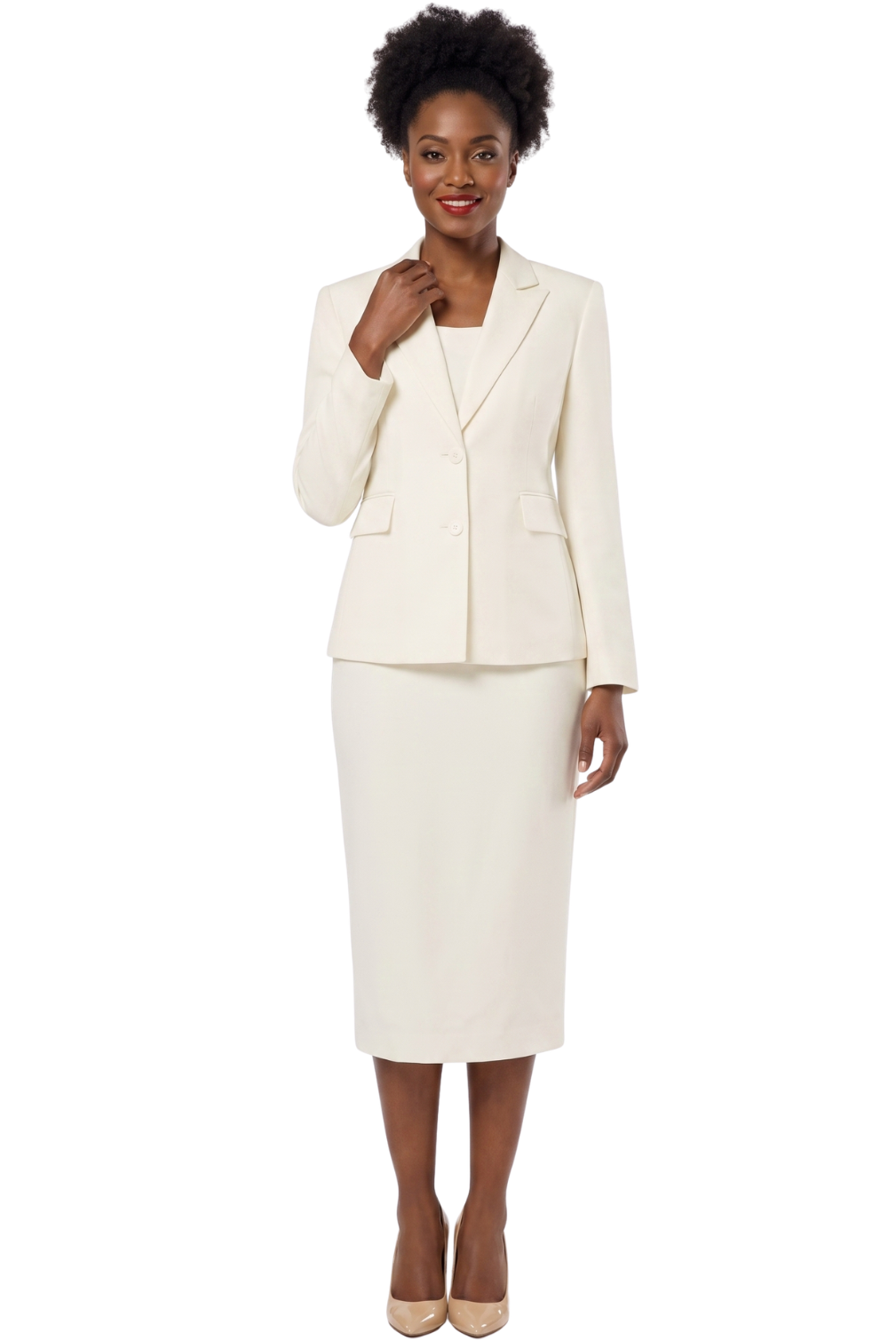 2pc Notch Collar 2-button Skirt Suit-Plus size