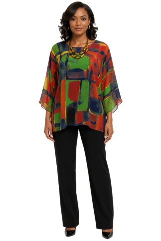 Lior Women's Multi Green Elegant Sheer Blouse One Size Fits All