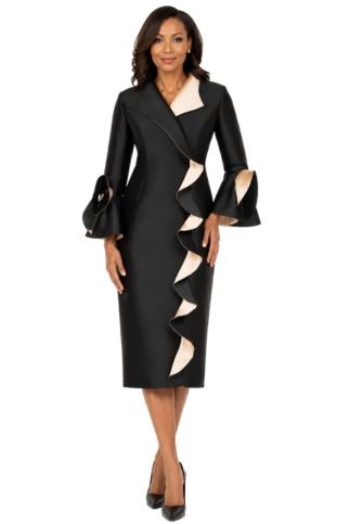 Luxe Twill Dress w/ Contrast Cascade Ruffles - Plus - Especially Yours
