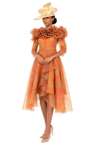 Orange Ruffle Collar High-Low Organza Dress