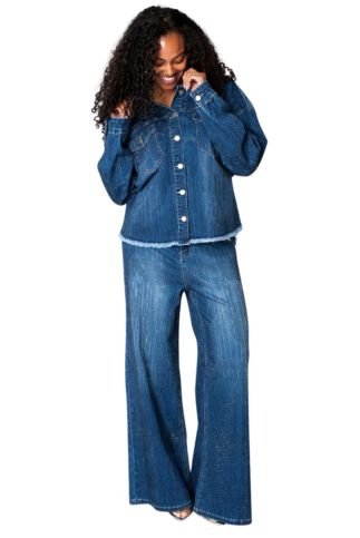 Glitter - Effect Flared Denim Pants - 82955 - Especially Yours