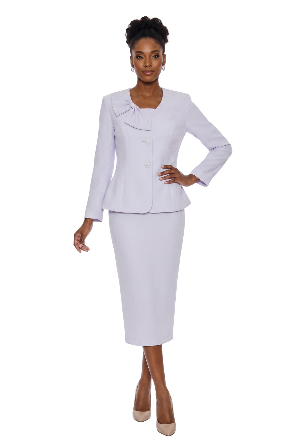 2pc Bow Neck Skirt Suit - Plus