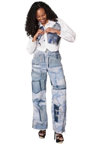 Patchwork Distressed Straight - Leg Denim Jeans - 82824 - Especially Yours
