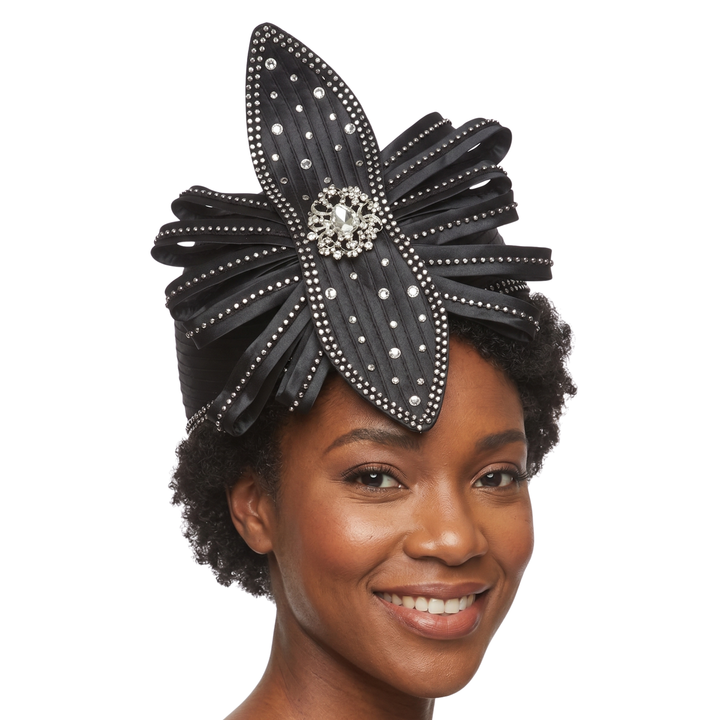 Pill Box Hat w/ Satin Ribbons and Stones