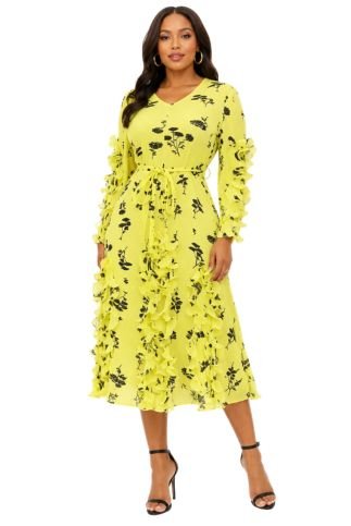 Ruffled Floral Tie - Waist Midi Dress - 83012 - Especially Yours