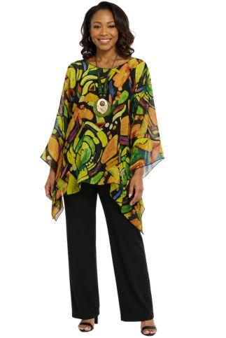Yellow & Lime Sheer Long Sleeve Layering Top Flowy One Size LIOR