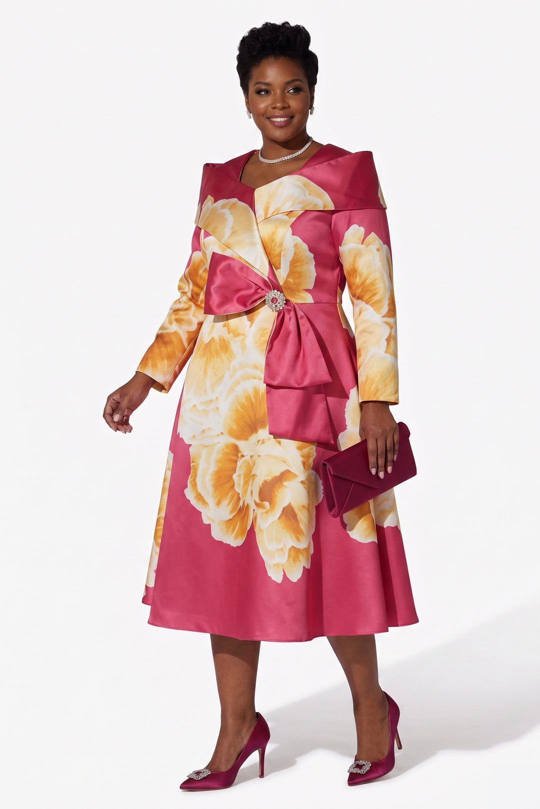 Floral Portrait Collar Midi Dress by EY Boutique
