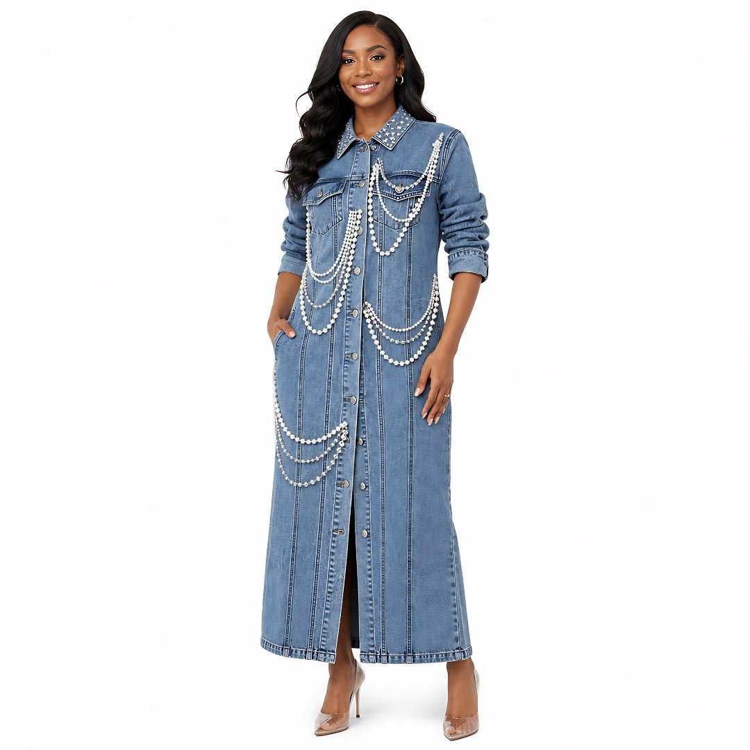 Pearl Embellished Denim Dress – 82887 - Especially Yours