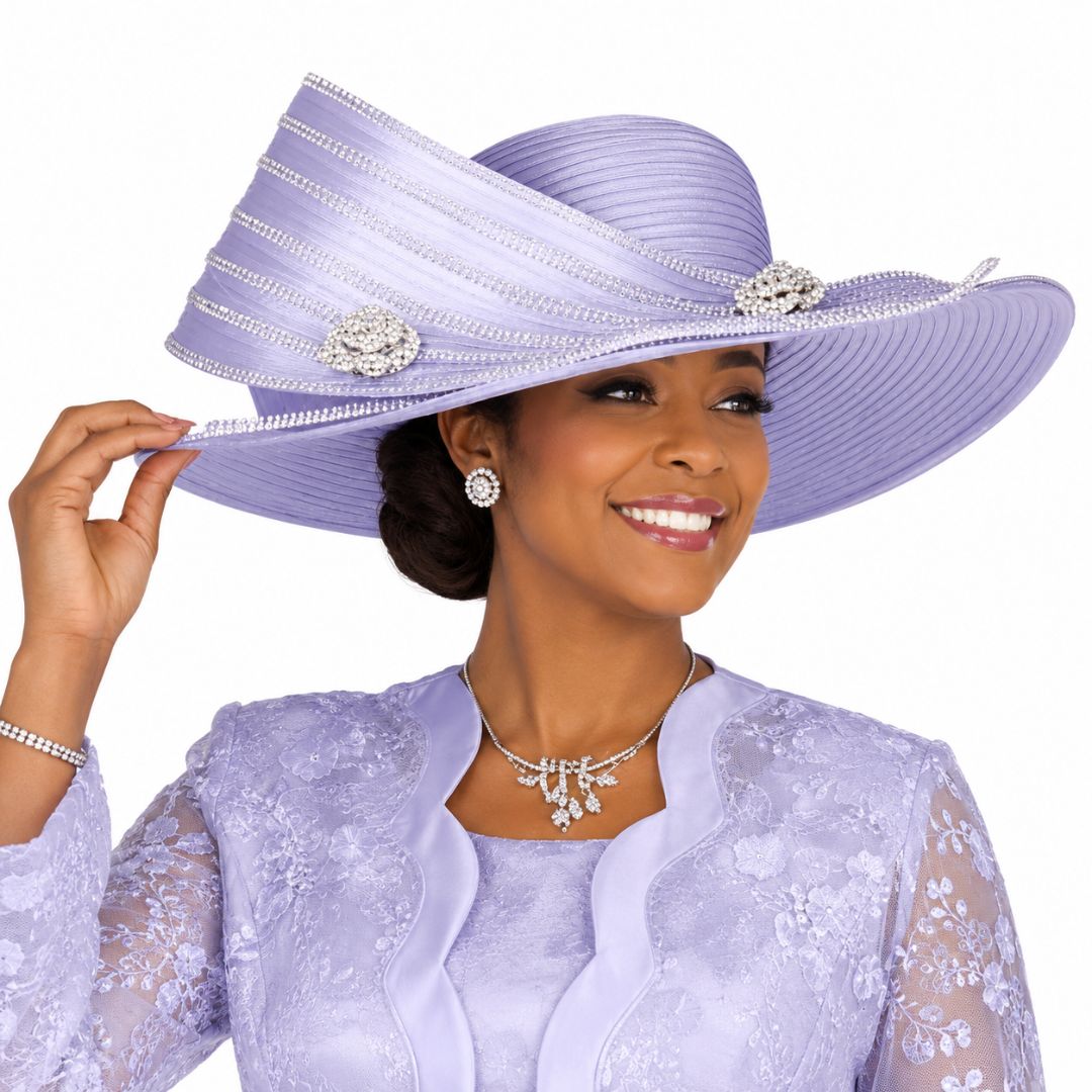 Champagne Italy Multi - Tiered Wide Brim Church Hat with Rhinestone Accents H6260 - Especially Yours