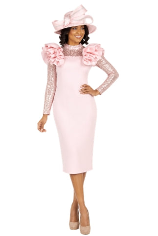 Elegant Scuba Sheath Dress w/ Semi-Sheer Lace Slv