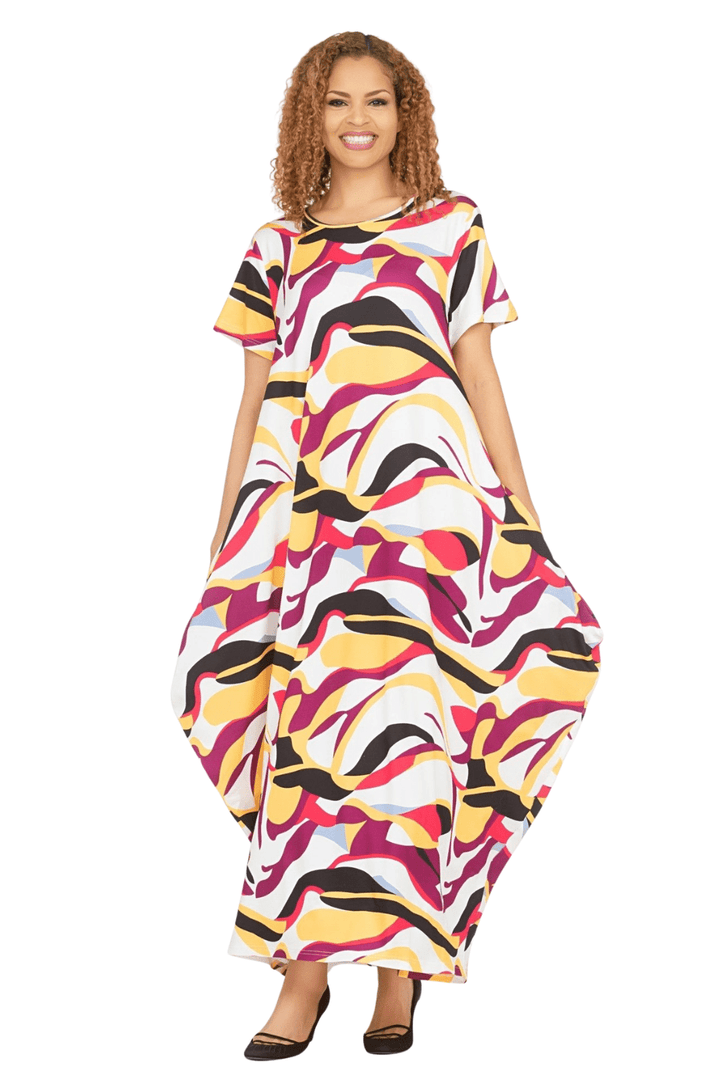 Short Slv Jersey Knit Abstract Print Maxi Dress - Especially Yours