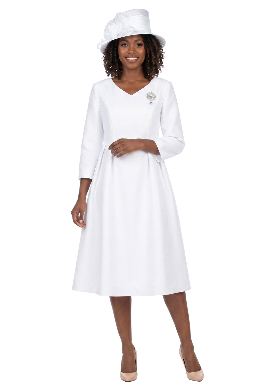 Timeless A-Line Dress with Jewel Brooch